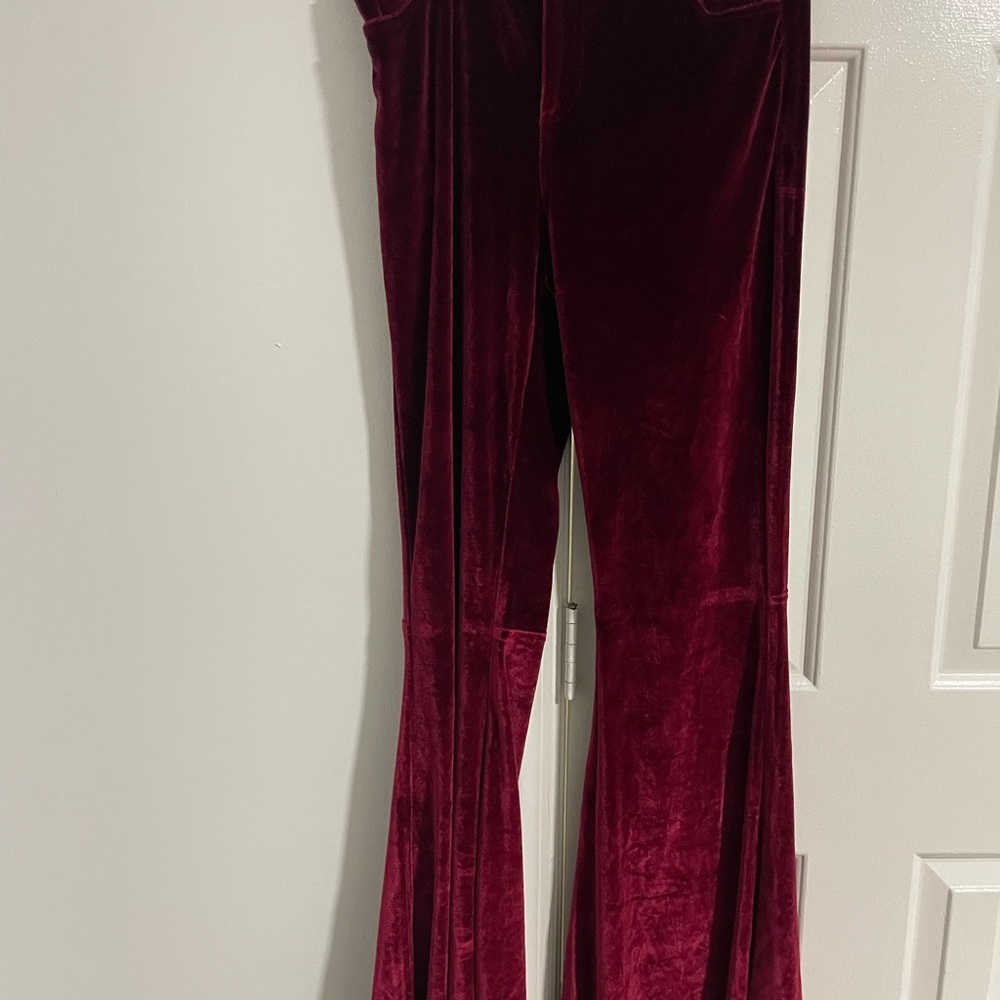 Lucky & Blessed Velvet Flare Pants in Rich Burgundy
